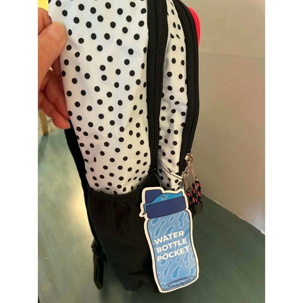 Eastsport Backpack Kids OS White Black Polka Dot New Pink Trim Multi Pocket